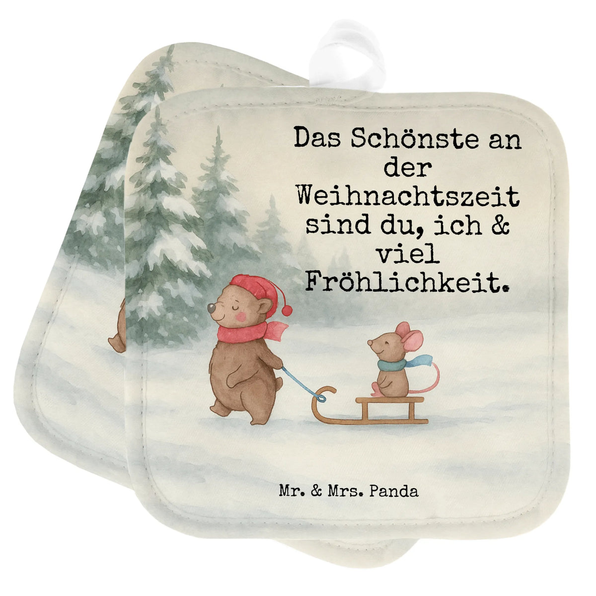 2er Set Topflappen  Bär und Maus Schlitten Design Topflappen, Topflappen 2er Set, Ofenlappen, Zwei Topflappen, Kochlappen, Topflappenset, 2er Set Topflappen, Topflappen Set, Doppel Topflappen, Topflappen im Doppelpack, Topfuntersetzer, topfhalter, Weihnachten, Winter, Weihnachtsdeko, Nikolaus, Advent, Heiligabend, Wintermotiv