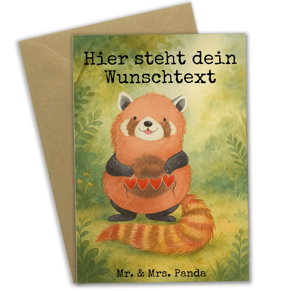 Personalisierte Grußkarte Roter Panda Design grußkarte personalisiert, individuelle grußkarte, Personalisierte Klappkarte, Grußkarte personalisierbar, Grußkarten Personalisiert, Personalisierte Grußkarte, Personalisierte Karte, Lustige Sprüche, Tiere, Tiermotive, Gute Laune, Lieblingsmensch, Rot, Herz, Panda, Liebling, Liebe