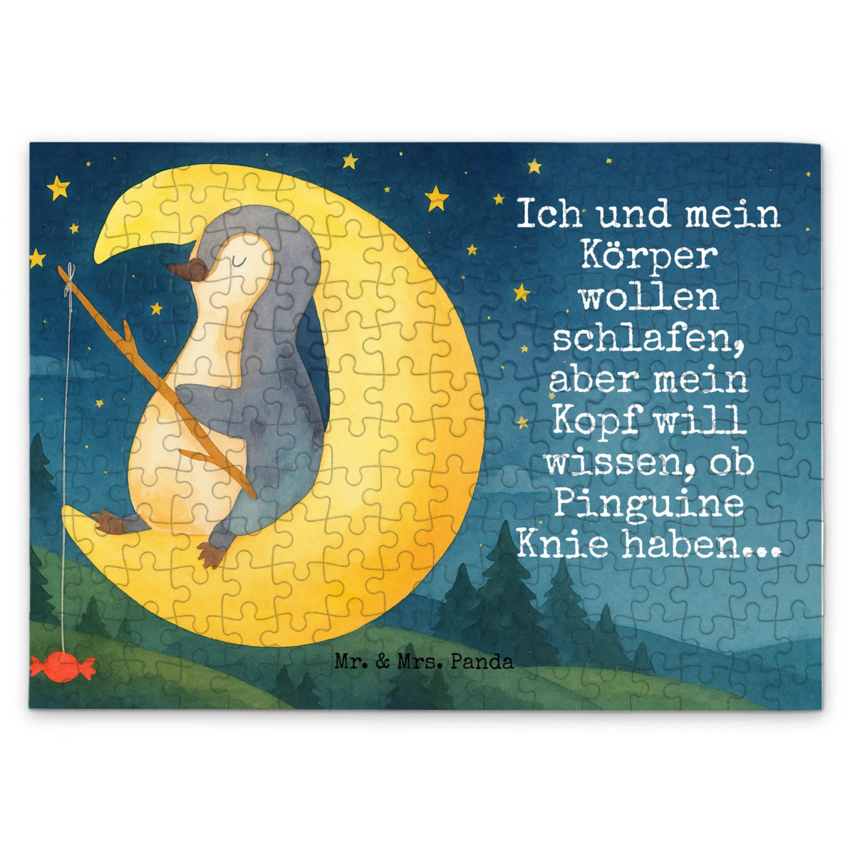 Puzzle Pinguin Mond Design 2000 Teile Puzzle, 1500 Teile Puzzle, Puzzle, Legespiel, 1000 Teile Puzzle, 500 Teile Puzzle, Puzzlespiel, Geduldspiel, 300 Teile Puzzle, Pinguin, Spruch, Schlafstörungen, Schlafzimmer, Gästezimmer, schlafen, Einschlafen, Nachtruhe, Pinguine