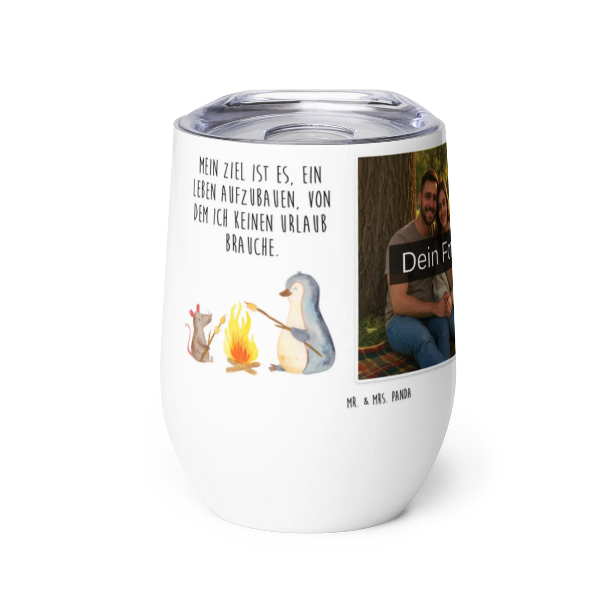 Personalized Photo Wine Mug Penguin campfire Penguin, North Pole, Winter, Penguins, new start, motivation, job, fire, barbecue, office, life, work, life motivation, life motto, campfire, everyday office life, love, marshmallows, mouse, penguins