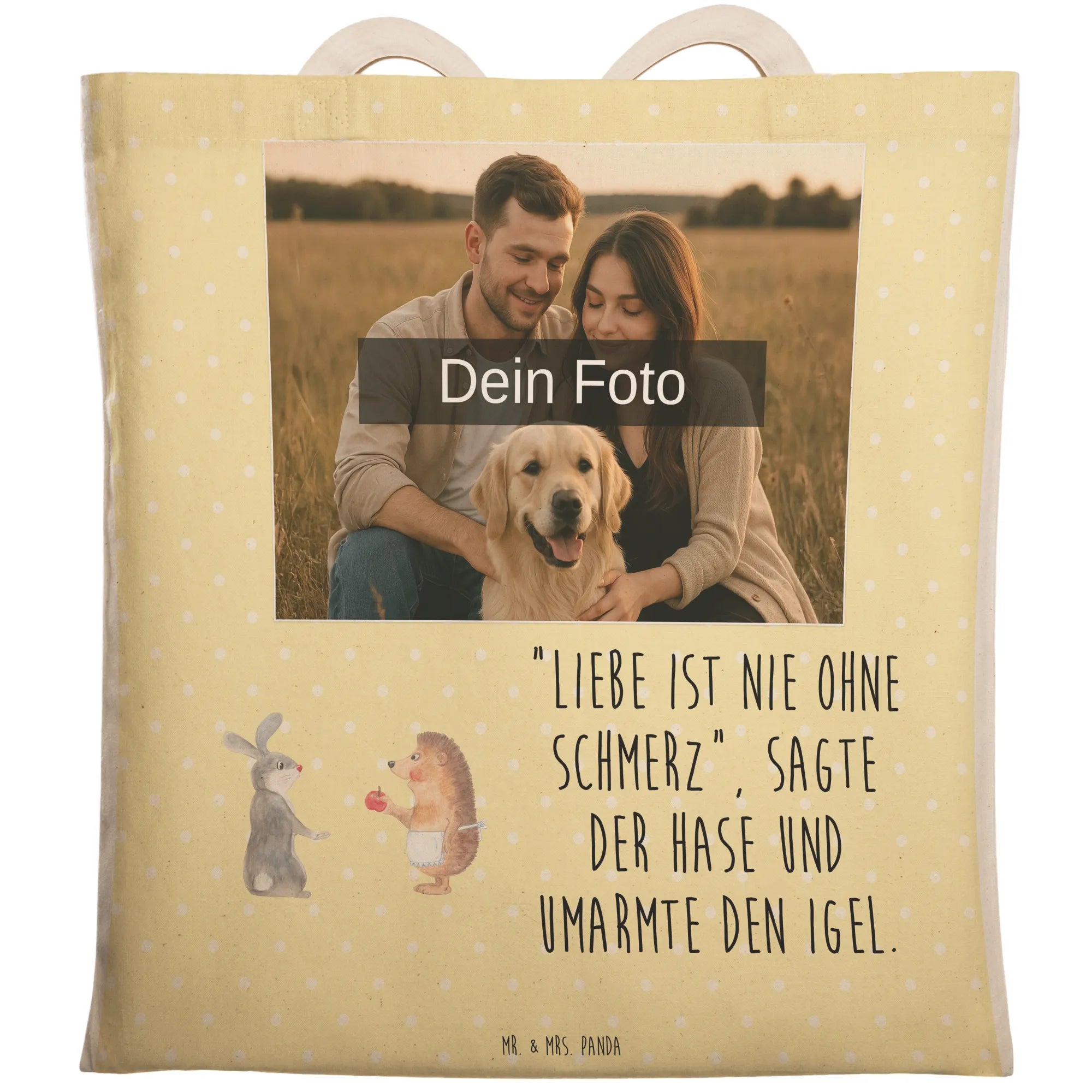 Personalized Photo Shopping Bag Hare Hedgehog card, gift ideas, gifts, small animals, cute, cute animal motives, hand drawn, funny sayings, good mood, special gifts, animal lover, romantic saying, consolation, lovesickness gift, pain of separation, heartache, love saying, Hedgehog and hare, hare