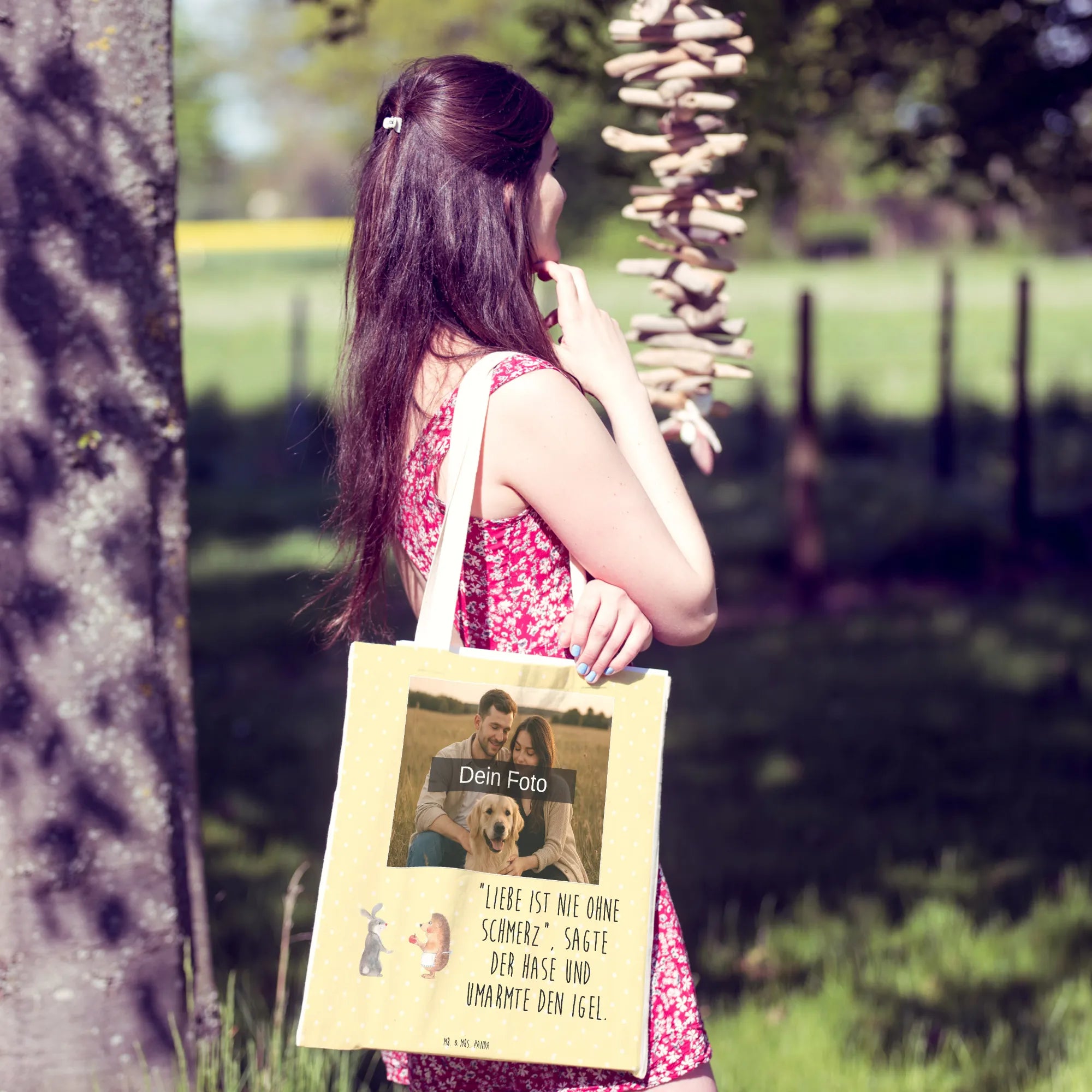 Personalized Photo Shopping Bag Hare Hedgehog card, gift ideas, gifts, small animals, cute, cute animal motives, hand drawn, funny sayings, good mood, special gifts, animal lover, romantic saying, consolation, lovesickness gift, pain of separation, heartache, love saying, Hedgehog and hare, hare