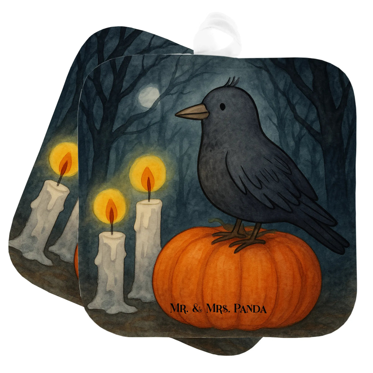 2er Set Topflappen  Krähe Halloween Design 2er Set Topflappen, Doppel Topflappen, Topflappen im Doppelpack, Topflappenset, Topfuntersetzer, Topflappen 2er Set, topfhalter, Topflappen, Zwei Topflappen, Ofenlappen, Kochlappen, Topflappen Set, Dekoration, Geschenke, Schenken, Deko, Halloween, Martinssingen