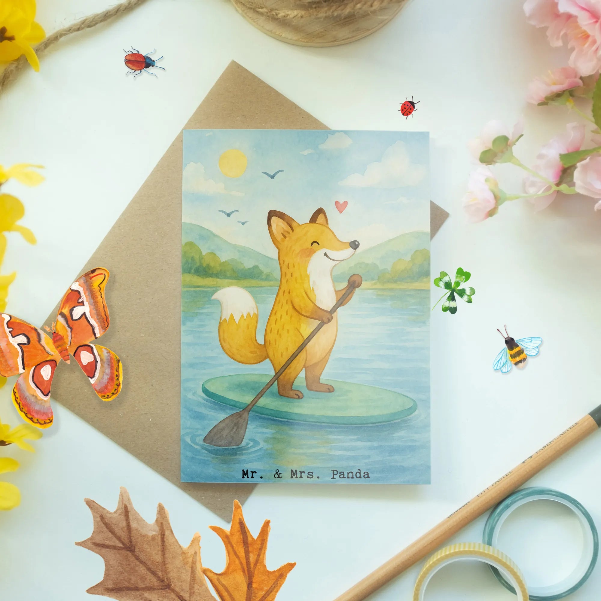 Greetings card Fox Stand up paddling Design Gift, giving, thank you, award, profit, athlete