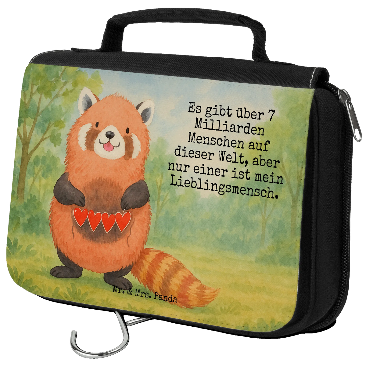 Kulturbeutel Roter Panda Design Reise-Kulturtasche, Waschtasche, Kosmetikbeutel, hygienetasche, Kosmetiktasche, hygienebeutel, Schminkbeutel, Schminktasche, Make-Up Tasche, Waschbeutel, duschbeutel, Necessaire, beautycase, Toilettentasche, Kulturtasche, beauty case, badtasche, kosmetiktäschchen, kulturtäschchen, Kulturbeutel, Reisebeutel, Lustige Sprüche, Tiere, Tiermotive, Gute Laune, Lieblingsmensch, Rot, Liebe, Panda, Herz, Liebling