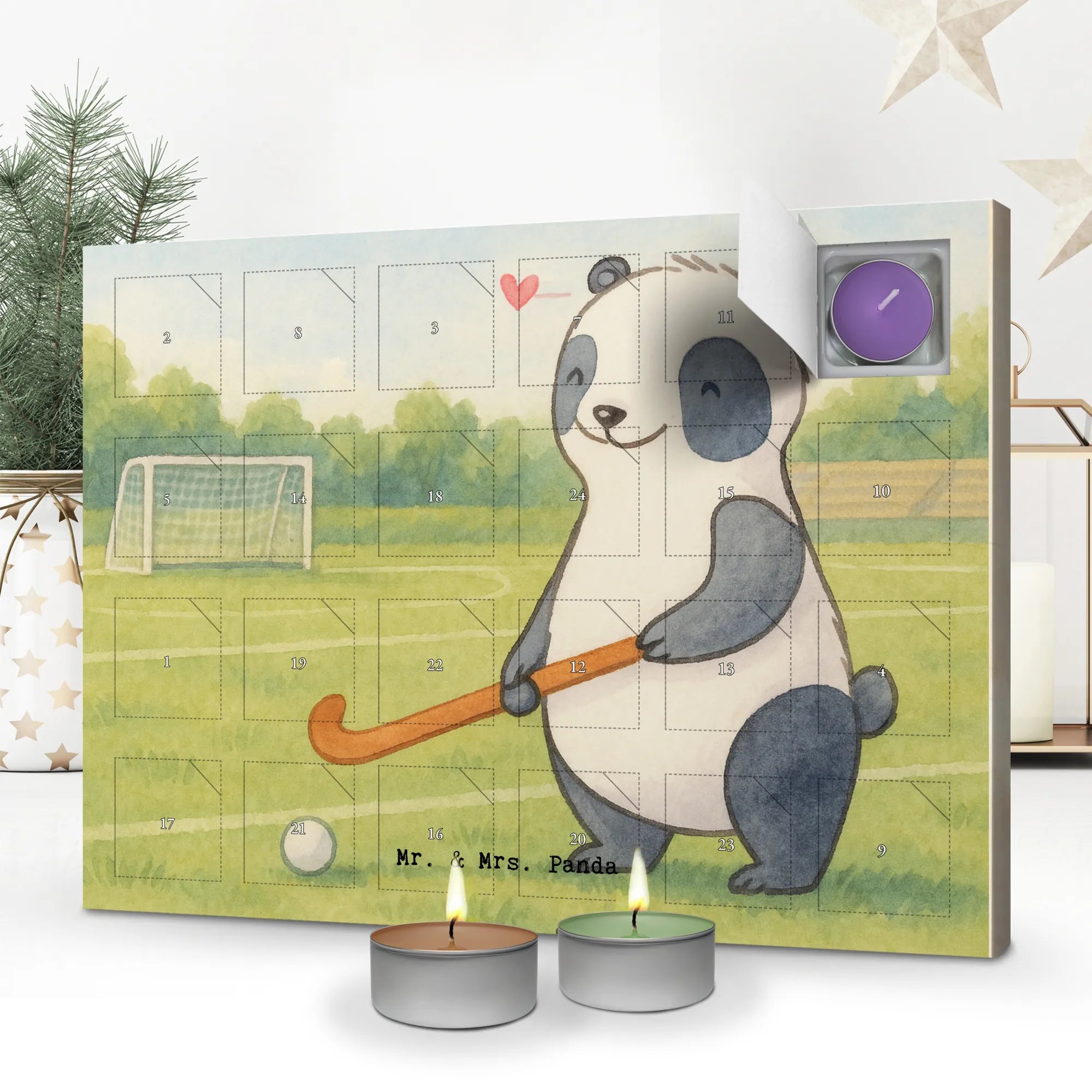Scented candle advent calendar panda play hockey Design Gift, sport, hobby, giving, thank you, award, profit, athlete, Play hockey, hockey stick, field hockey, hockey club