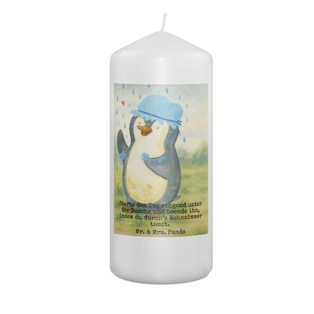 Kerze Pinguin Duschen Design Wachskerze, Kerze, Erinnerungslicht, Stumpenkerze, Blockkerze, Bedruckte Kerze, Erinnerungskerze, Zylinderkerze, Pinguin, Dusche, Motivation, Neustart, Lebensmotto, glücklich sein, Duschen, Pinguine, Neuanfang
