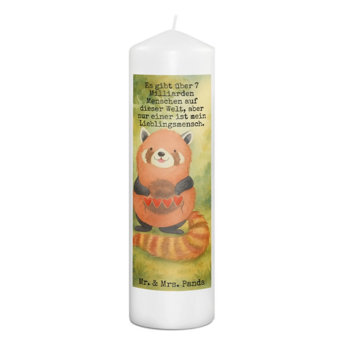 Kerze Roter Panda Design Stumpenkerze, Kerze, Erinnerungskerze, Erinnerungslicht, Zylinderkerze, Blockkerze, Bedruckte Kerze, Wachskerze, Tiere, Lustige Sprüche, Tiermotive, Gute Laune, Liebe, Rot, Herz, Panda, Liebling, Lieblingsmensch