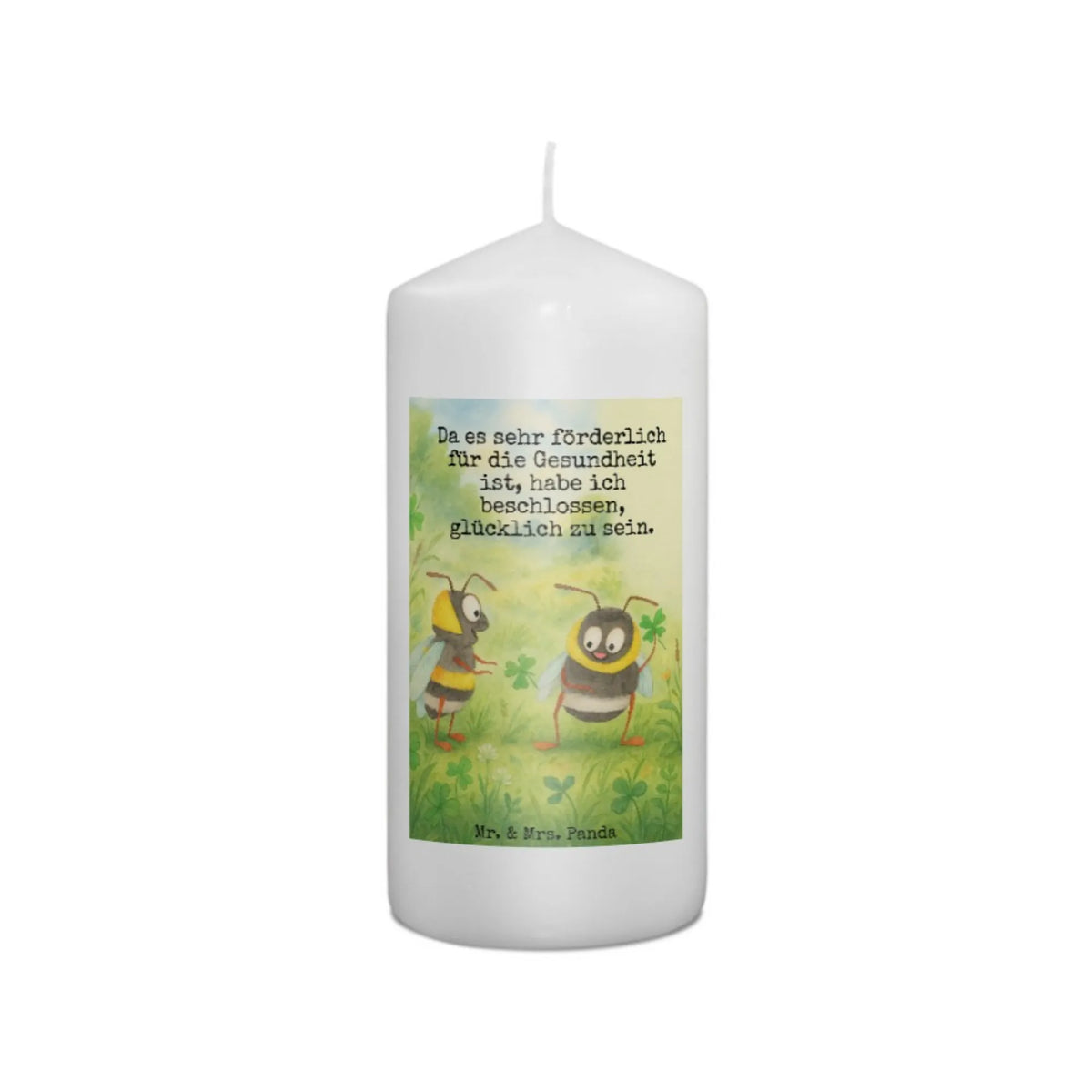 Kerze Hummeln Kleeblatt Design Erinnerungskerze, Erinnerungslicht, Bedruckte Kerze, Kerze, Stumpenkerze, Zylinderkerze, Wachskerze, Blockkerze, Tiere, Lustige Sprüche, Tiermotive, Gute Laune, Hummel, Spruch Fröhlich, Spruch Positiv, glücklich Werden, Biene, Biene Deko, glücklich sein, Spruch schön