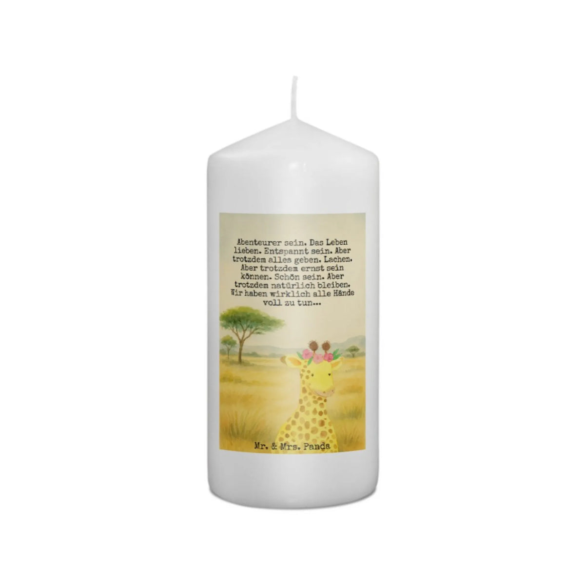 Kerze Giraffe Blumenkranz Design Kerze, Erinnerungskerze, Blockkerze, Wachskerze, Bedruckte Kerze, Stumpenkerze, Zylinderkerze, Erinnerungslicht, Wildtiere, Afrika, Abenteurer, Blumenkranz, Giraffe, Freundin, Selbstliebe