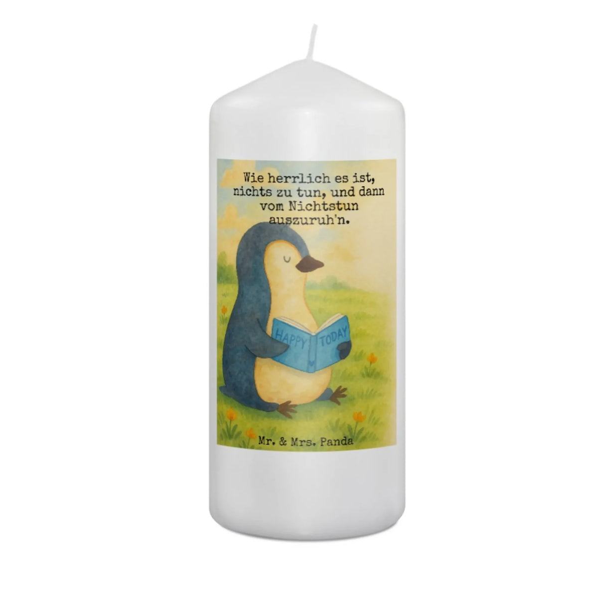 świeca pingwin książka Design Erinnerungslicht, Stumpenkerze, Wachskerze, Blockkerze, Erinnerungskerze, Kerze, Zylinderkerze, Bedruckte Kerze, Pinguin, Pinguine, Faulenzen, Lesen, Freizeit, Bücherwurm, Ferien, Buch, Urlaub, Nichtstun