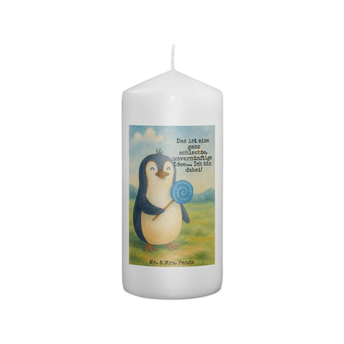 Kerze Pinguin Lolli Design Kerze, Erinnerungskerze, Stumpenkerze, Bedruckte Kerze, Erinnerungslicht, Wachskerze, Zylinderkerze, Blockkerze, Pinguin, Rabauke, Rebell, Spruch, Süßigkeiten, Blödsinn, Pinguine, Ganove, Lolli, Gauner