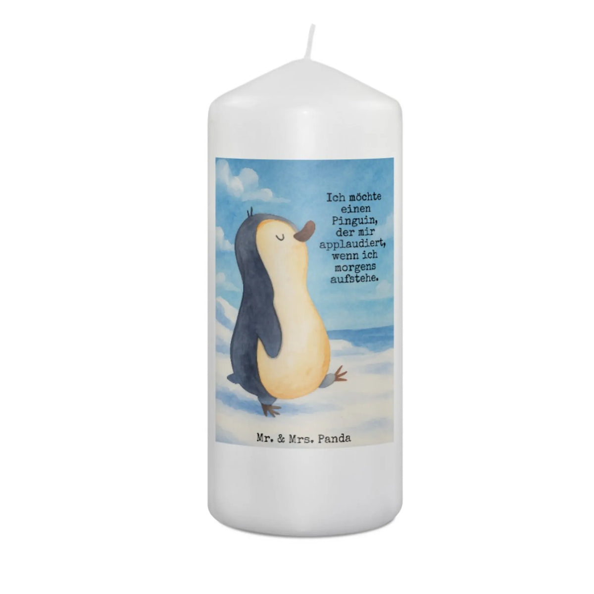 Kerze Pinguin marschieren Design Erinnerungslicht, Kerze, Blockkerze, Wachskerze, Zylinderkerze, Erinnerungskerze, Bedruckte Kerze, Stumpenkerze, Pinguin, Schwester, Familie, Frühaufsteher, Bruder, Pinguine, Langschläfer