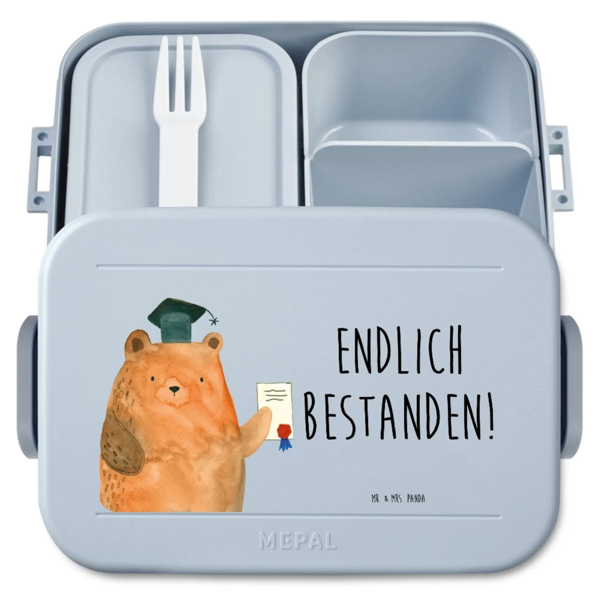 MEPAL Bentobox Bär Prüfung Motiv Frischhaltedose, Lunchbox, Bento Box, Vesperbox, Bento-Brotdose, Bentobox, Essensbehälter, Lebensmittelbehälter, Meal Prep Box, Jausenbox, Snackdose, Essensbox, Snackbox, Teddy, Bär, Teddybär, Prüfung Bestanden, Abschlusszeugnis, Prüfungen, Zeugnis, Abschluss, Abitur