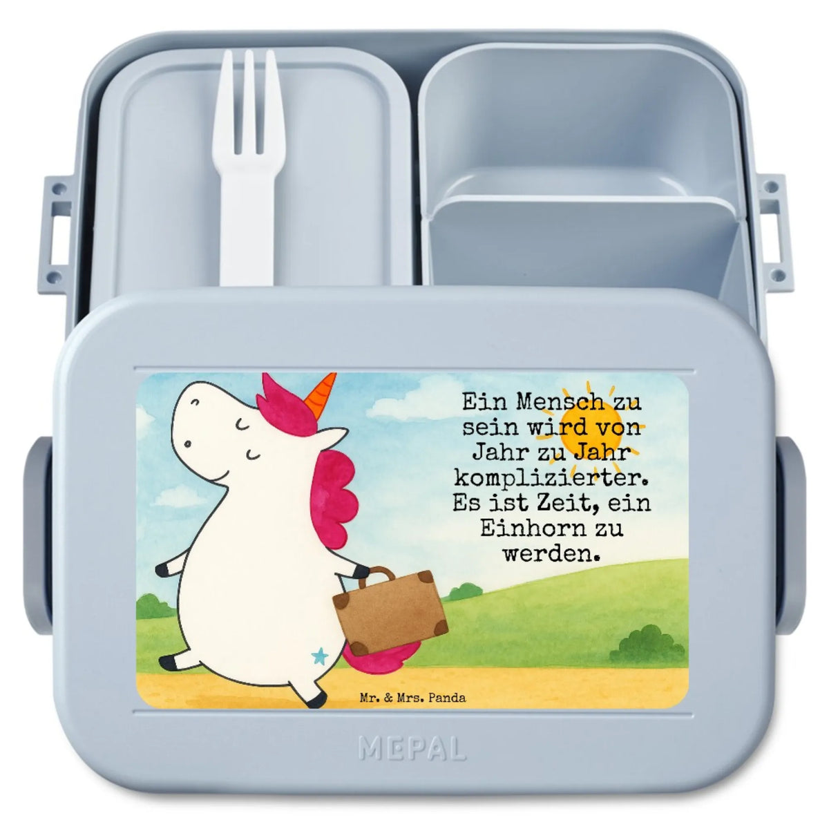 MEPAL Bentobox Einhorn Koffer Design Snackdose, Lebensmittelbehälter, Snackbox, Lunchbox, Vesperbox, Bentobox, Meal Prep Box, Essensbehälter, Bento Box, Jausenbox, Bento-Brotdose, Essensbox, Frischhaltedose, Unicorn, Einhorn, Einhörner, Einhorn Deko, Erwachsen, Albern, Gepäck, Lustig, Koffer, Verreisen, Reise, Witzig, Abenteuer, Spaß, Kind