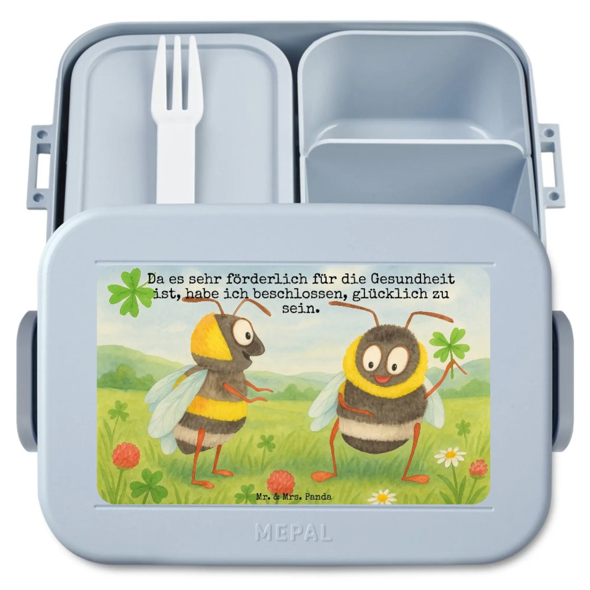 MEPAL Bentobox Hummeln Kleeblatt Design Bentobox, Essensbehälter, Bento-Brotdose, Snackbox, Frischhaltedose, Lunchbox, Vesperbox, Jausenbox, Essensbox, Lebensmittelbehälter, Snackdose, Meal Prep Box, Bento Box, Lustige Sprüche, Tiere, Tiermotive, Gute Laune, Spruch Fröhlich, Hummel, Spruch Positiv, Biene, Spruch schön, glücklich Werden, Biene Deko, glücklich sein