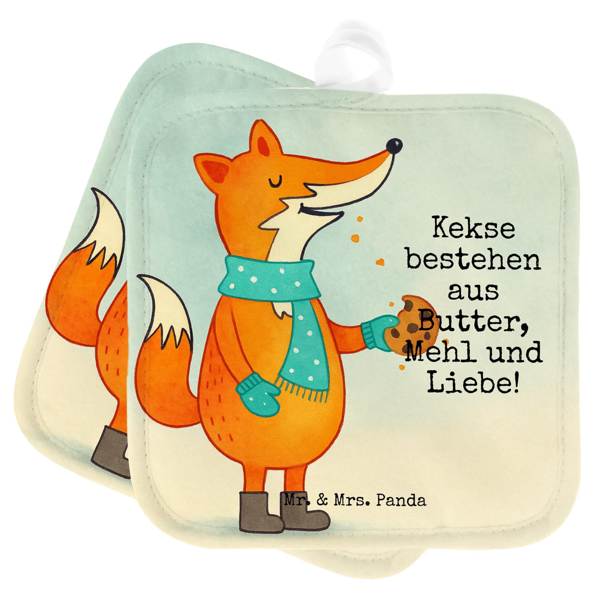 2er Set Topflappen  Fuchs Keks Design Kochlappen, Topflappen, 2er Set Topflappen, Ofenlappen, Topfuntersetzer, Topflappen Set, Doppel Topflappen, Topflappen 2er Set, Topflappen im Doppelpack, Topflappenset, Zwei Topflappen, topfhalter, Fuchs, Weihnachtszeit, Füchse, Winter, Plätzchen, Backen Spruch, Kekse, Küche Deko, Liebe