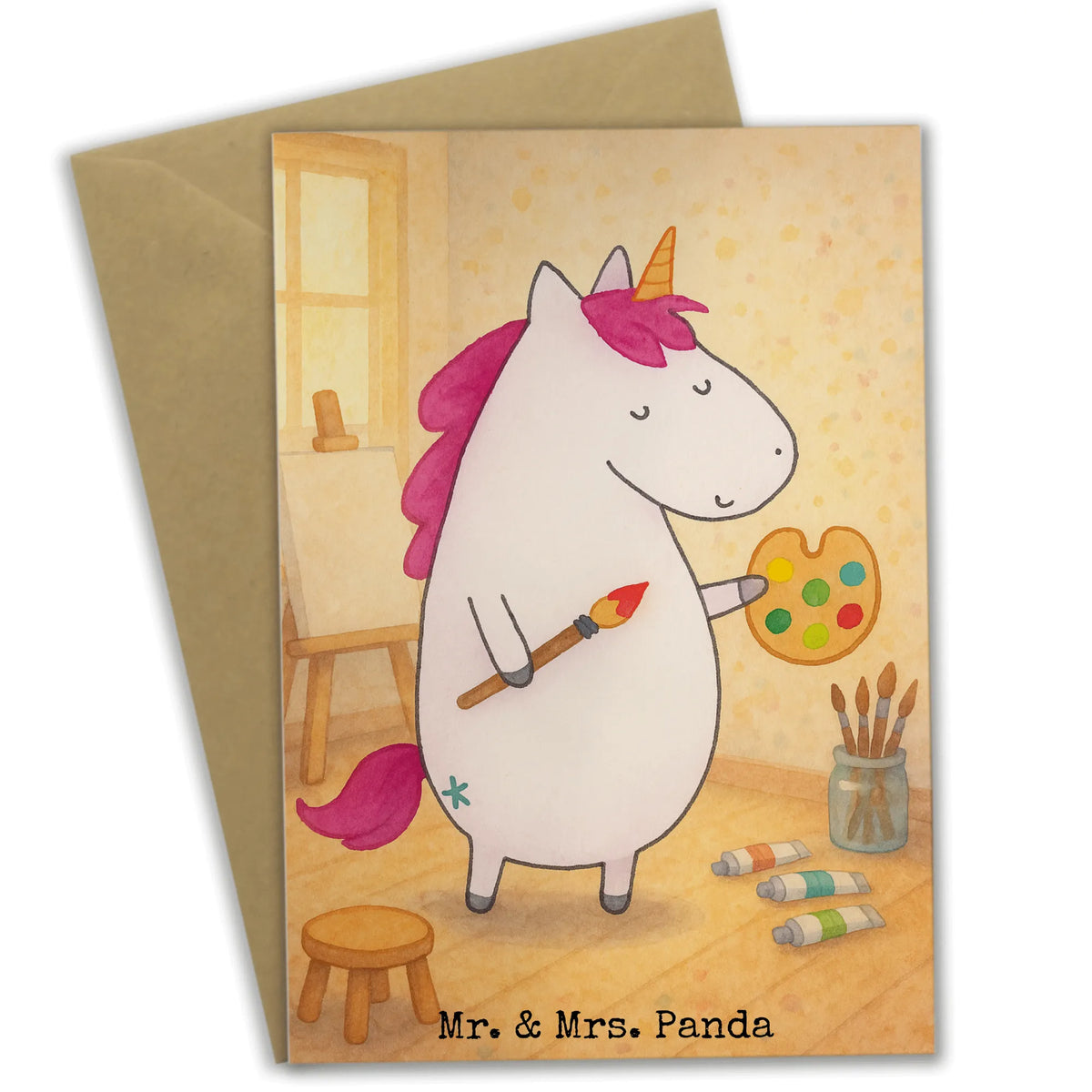 Grußkarte Einhorn Künstler Design dankeskarten, glückwunschkarten, Grußkarte, firmungskarte, einladungskarten, osterkarte, valentinstagskarte, babykarte, vatertagskarte, weihnachtskarten, jubiläumskarte, spruchkarte, Klappkarte, abiturkarte, genesungskarte, Motivkarte, hochzeitskarten, kommunionskarte, Glückwunschkarte, Grußkarten, Beileidskarte, osterkarten, neujahrskarte, Unicorn, Einhorn, Einhörner, Einhorn Deko, Zeichnen, Welt, Stift, Malen, Geschenk, Farbe, Artist, Künstler, Pinsel, Englisch, Maler