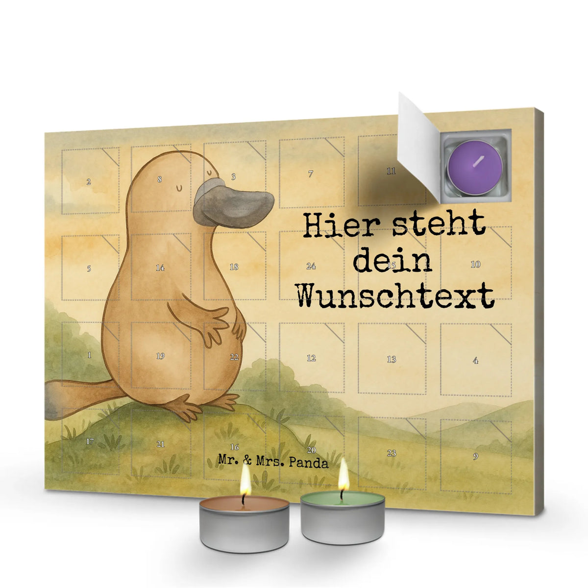 Personalisierter Duftkerzen Adventskalender Schnabeltier Mut Design|p:1967052|h:5dc3f712e75aa439336f5e5a8f4ae13c