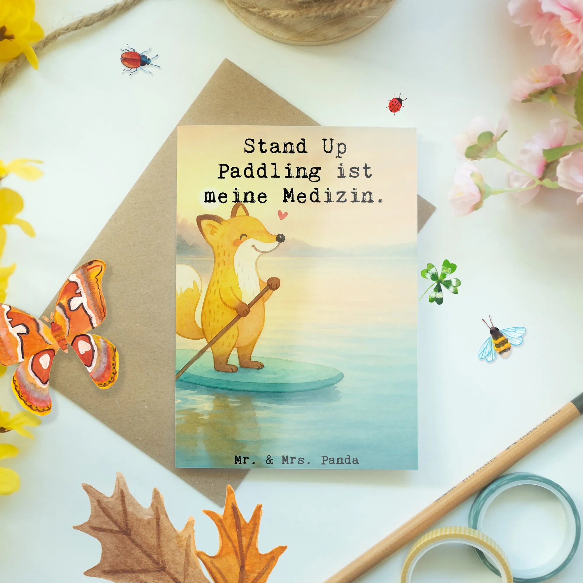 Greetings card Fox Stand up paddling Design Gift, giving, thank you, award, profit, athlete