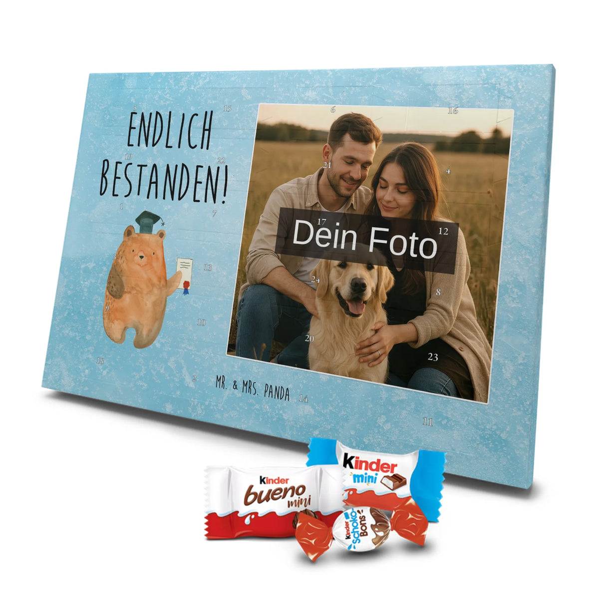 Personalisierter Schoko Foto Adventskalender Bär Prüfung Foto Schokoladen Adventskalender, Personalisierter Schoko Foto Adventskalender, Schoko Foto Adventskalender, Foto Adventskalender, Fotokalender Advent, Teddybär, Teddy, Bär, Prüfung Bestanden, Abschluss, Abitur, Zeugnis, Prüfungen, Abschlusszeugnis