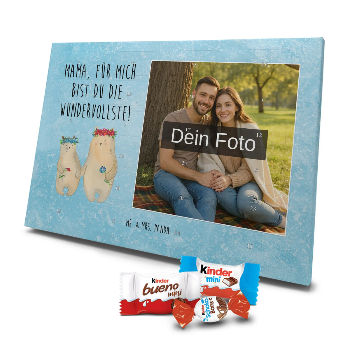 Personalisierter Schoko Foto Adventskalender Bären mit Blumenkranz Personalisierter Schoko Foto Adventskalender, Schoko Foto Adventskalender, Fotokalender Advent, Foto Adventskalender, Foto Schokoladen Adventskalender, Mama, Vatertag, Papa, Oma, Opa, Familie, Schwester, Bruder, Muttertag, Vorbild, Bären, Lieblingsmama, Beste Mutter, Kinder, Kind, Mami, Mutter, Lieblingsmensch, Tochter, Töchter, Mutti, Weltbeste Mama, Bär, Family, Geschenk Mama. Muttertag