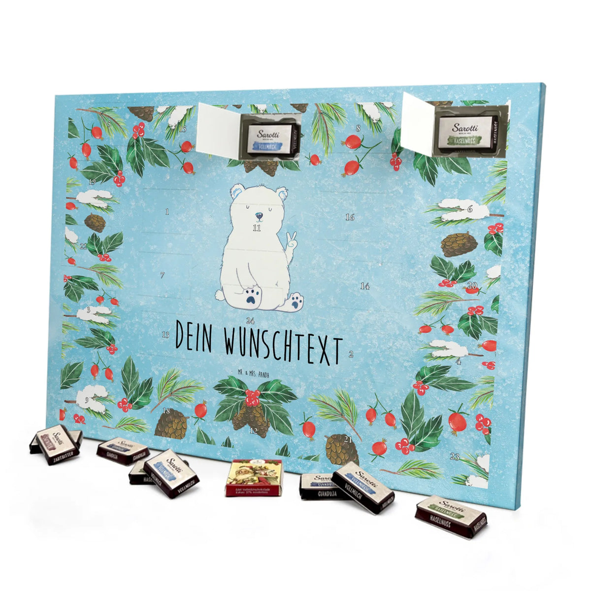 Personalisierter Schoko Adventskalender Eisbär Faul
