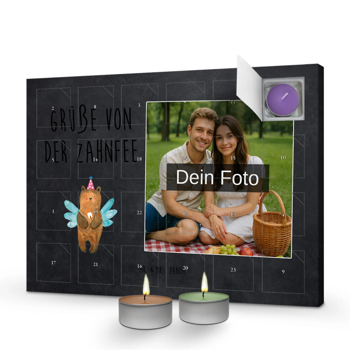 Personalisierter Duftkerzen Foto Adventskalender Bär Zahnfee Personalisierter Duftkerzen Foto Adventskalender, Bär, Teddybär, Teddy, Milchzahn, Zahnfee, Fee, Erster Zahn