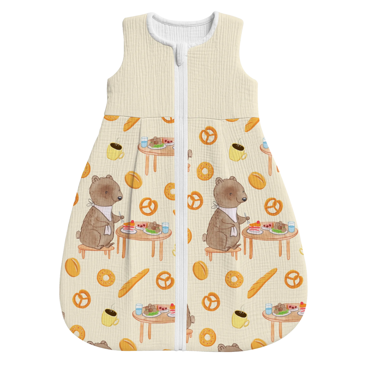 Schlafsack Baby Bär Essen gehen Muster Babyschlafsack, Schlafsack Baby, Geschenk, Sport, Sportart, Hobby, Schenken, Danke, Dankeschön, Auszeichnung, Gewinn, Sportler, Restaurant, Essen, Essen gehen, Restaurantbesuch