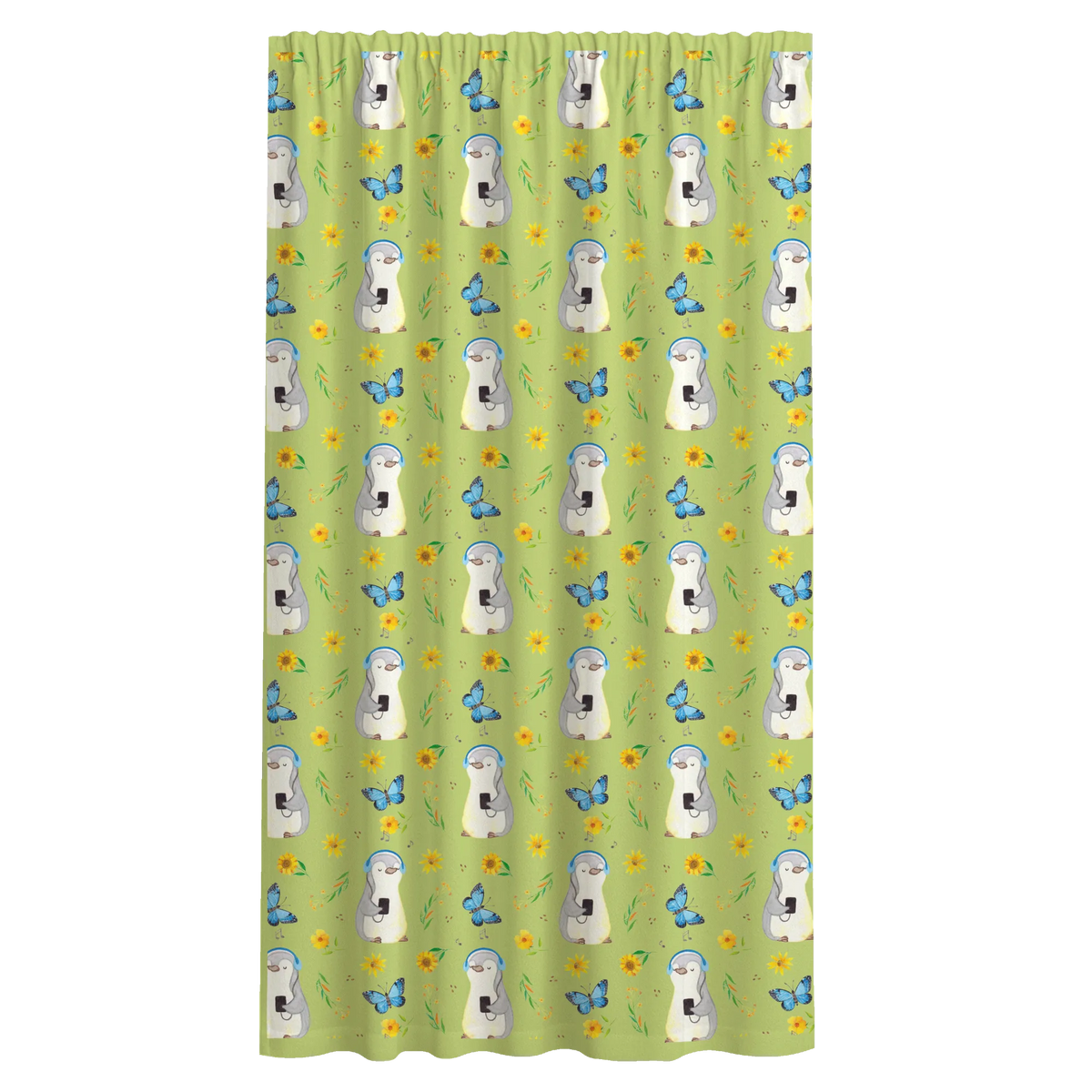 Vorhang Pinguin Musik hören Muster Seitenschal, Stoffvorhang, Vorhang, Vorhang Schal, Baumwollvorhang, Gardine, Gardinenschal, Flächenvorhang, Schiebevorhang, Geschenk, Schenken, Sport, Sportart, Hobby, Danke, Dankeschön, Auszeichnung, Gewinn, Sportler, Musik hören, Lieblingssong