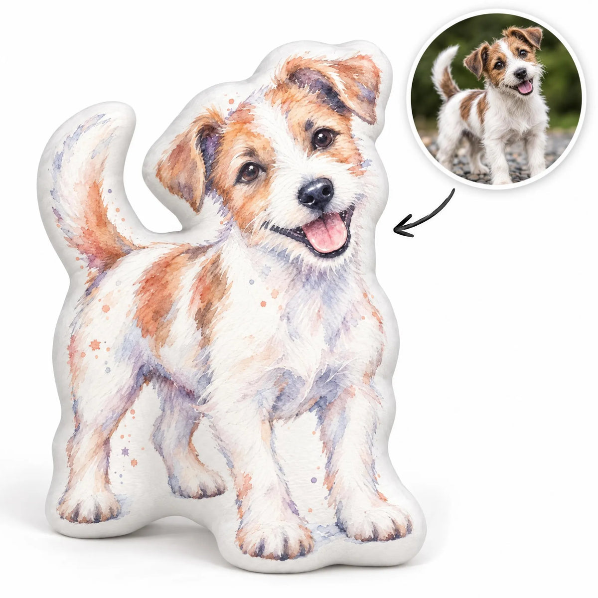 Personalisiertes Formkissen Haustier im Stil einer Aquarell Zeichnung