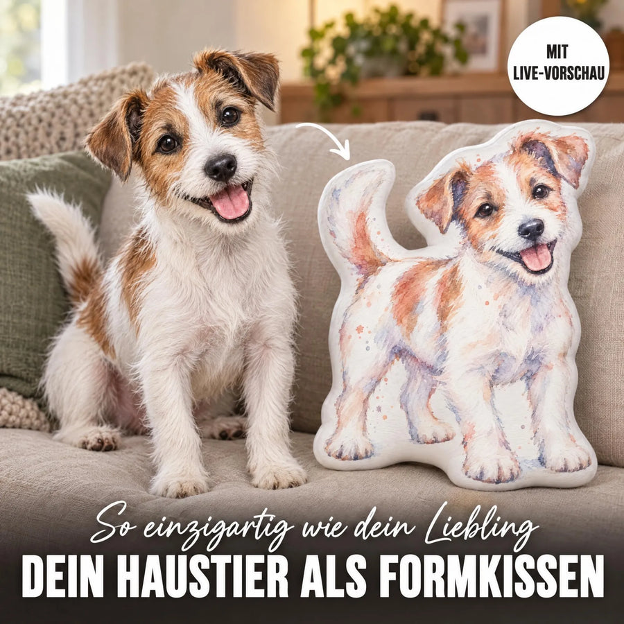 Personalisiertes Formkissen Haustier im Stil einer Aquarell Zeichnung