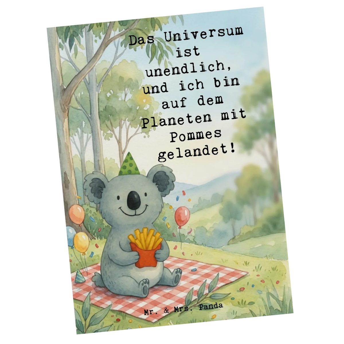 Pocztówka Koala Pommes Design Einzelkarte, Fotokarte, Motivkarte, Designkarte, Postkarten, Bildkarte, Grußkarte, Ansichtskarten, Ansichtskarte, Postkarte, Kunstkarten, Kunstkarte, Spruchkarte
