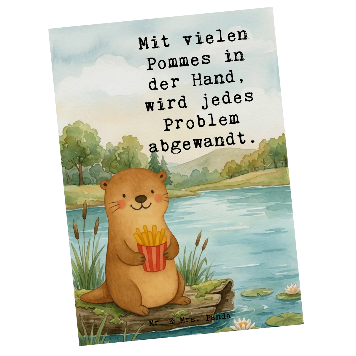 Postkarte Otter See Pommes Design Kunstkarten, Grußkarte, Kunstkarte, Ansichtskarten, Postkarten, Designkarte, Fotokarte, Motivkarte, Spruchkarte, Einzelkarte, Postkarte, Bildkarte, Ansichtskarte
