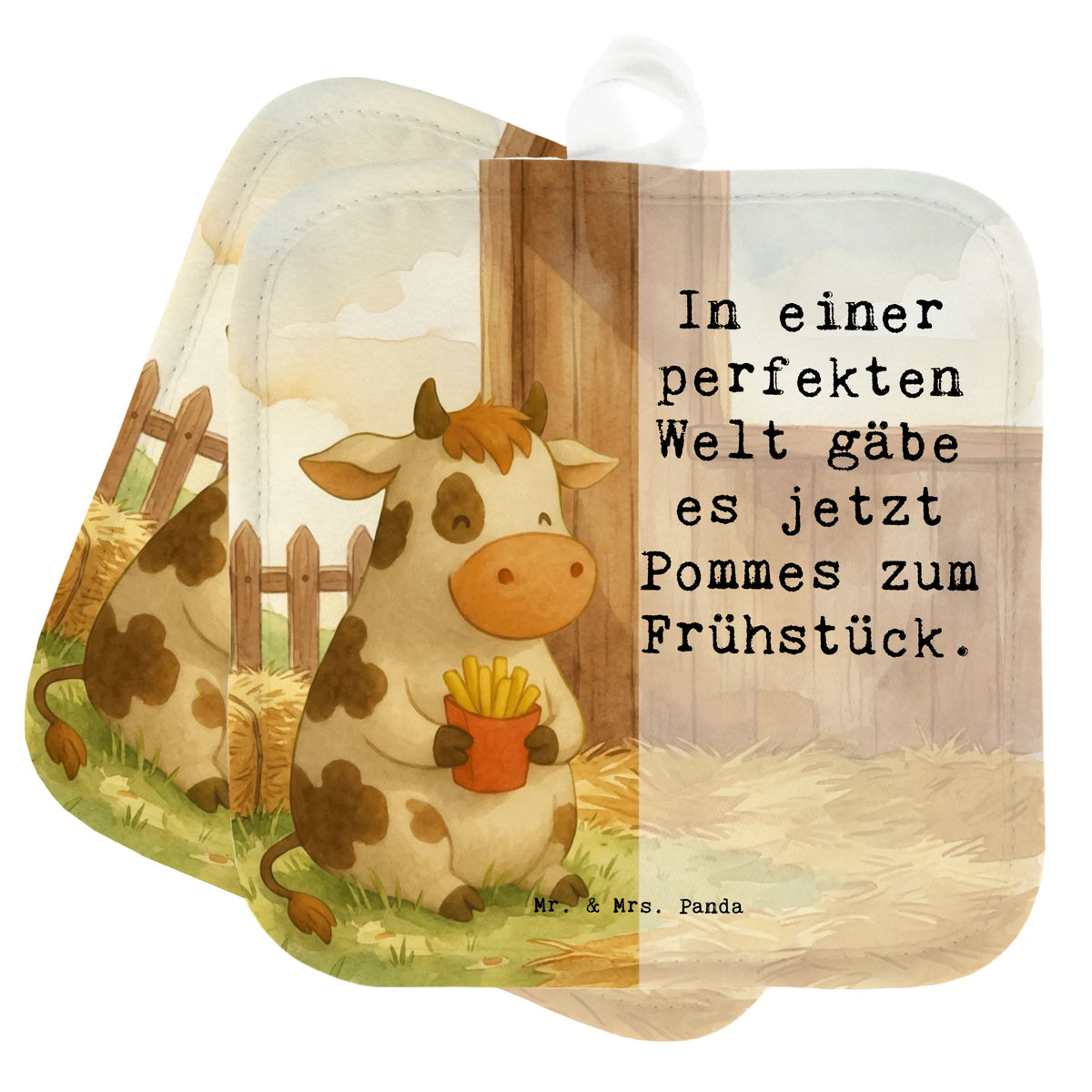 2er Set Topflappen  Kuh  Pommes Design Topflappen, Zwei Topflappen, Topfuntersetzer, Topflappenset, Topflappen Set, Topflappen im Doppelpack, Topfhalter, Ofenlappen, 2er Set Topflappen, Doppel Topflappen, Topflappen 2er Set, Kochlappen
