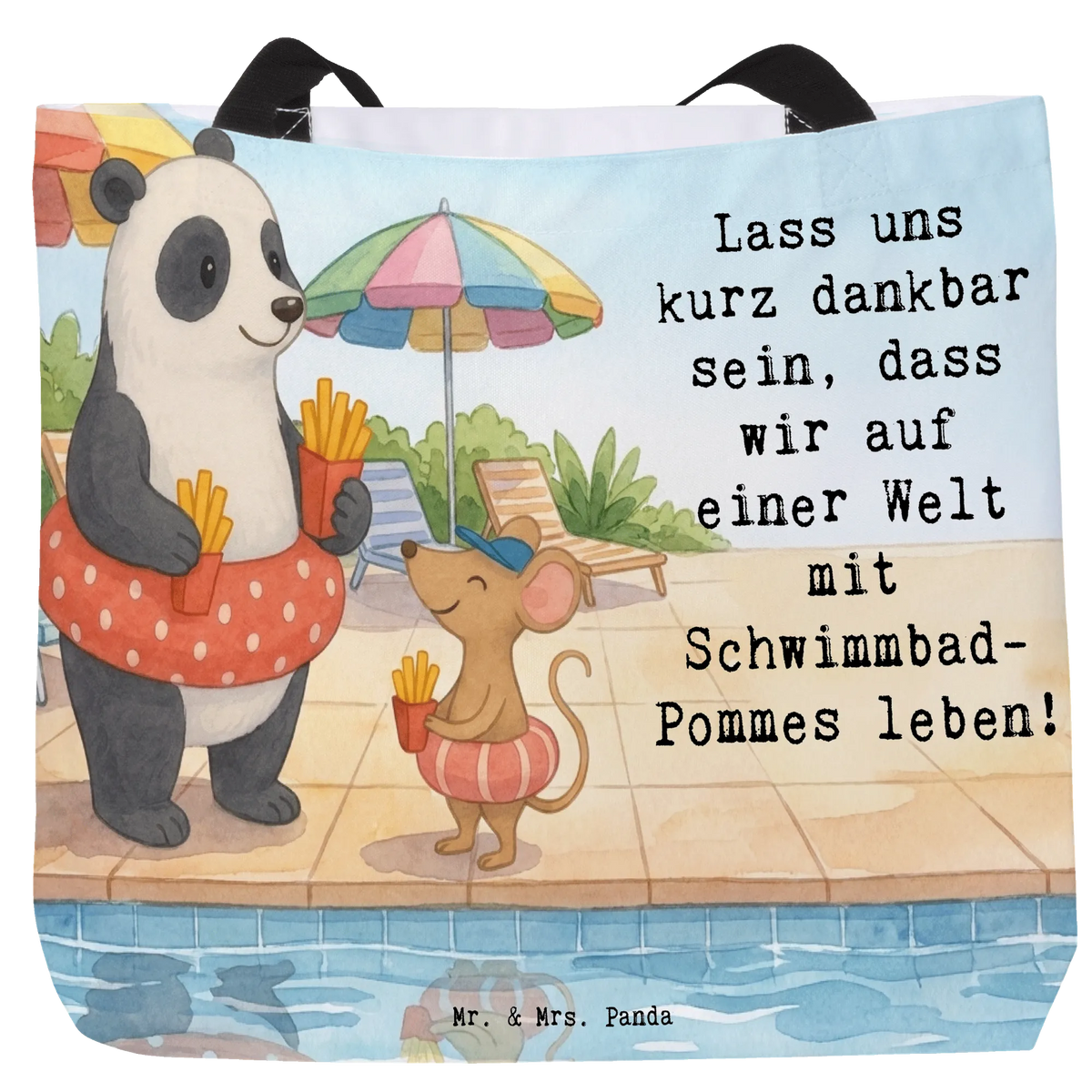 Shopper Panda Schwimmbad Pommes Design Reisetasche, Statement-Tasche, Schulbeutel, Tragebeutel, Urlaubstasche, Unitasche, Tragetasche, Tote Bag, Laptoptasche, Einkaufstasche, Tasche, Alltagstasche, Büchertasche, City-Shopper, XL Tasche, Strandtasche, Stoffbeutel, Schultasche, studententasche, Freizeittasche, Beutel, Pandatasche