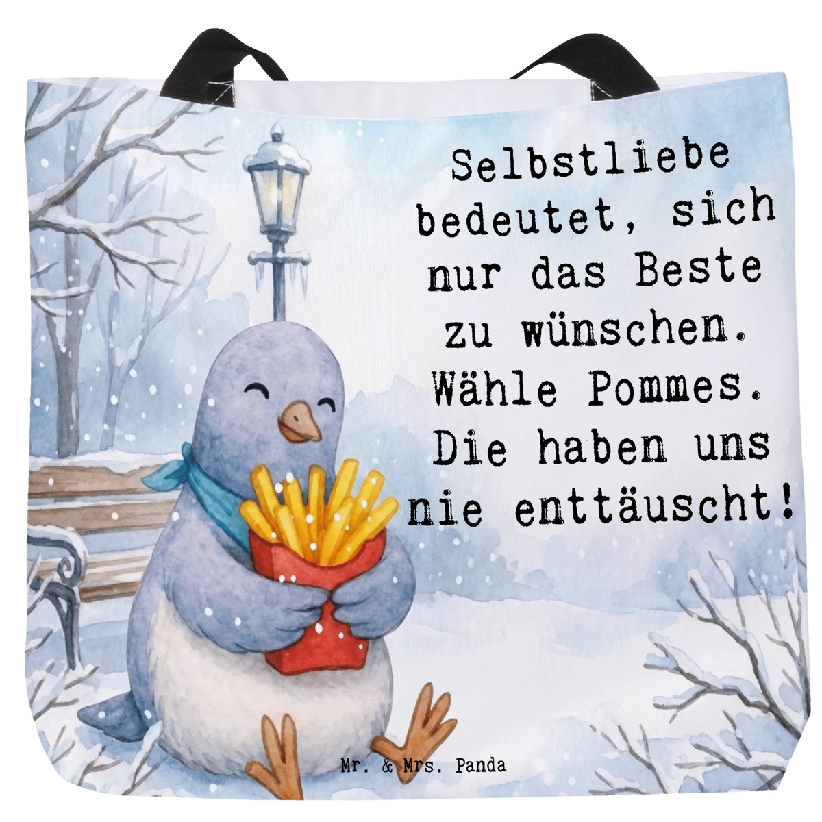 Shopper Taube Winter Pommes Design Beutel, studententasche, Pandatasche, Freizeittasche, Unitasche, Einkaufstasche, Urlaubstasche, Tasche, Tragetasche, XL Tasche, Statement-Tasche, Büchertasche, Reisetasche, Alltagstasche, Schulbeutel, Tragebeutel, Stoffbeutel, Laptoptasche, City-Shopper, Tote Bag, Schultasche, Strandtasche