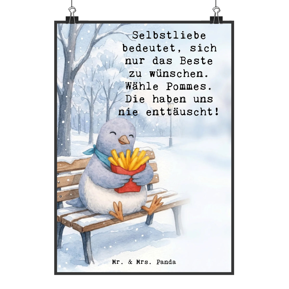 Poster Taube Winter Pommes Design Wanddeko Bild, Grafikposter, Typografie Poster, Wanddeko, Wandkunst, Bild, Wanddekoration, Wandbild, Drucke, Wandschmuck, Deko Bild, Panda Poster, Kunstdruck Poster, Kunstdruck, Posterdruck, Mr. & Mrs. Panda Poster, Wanddruck, Design Poster, Designposter, Plakat, Kunstposter, Deko Poster