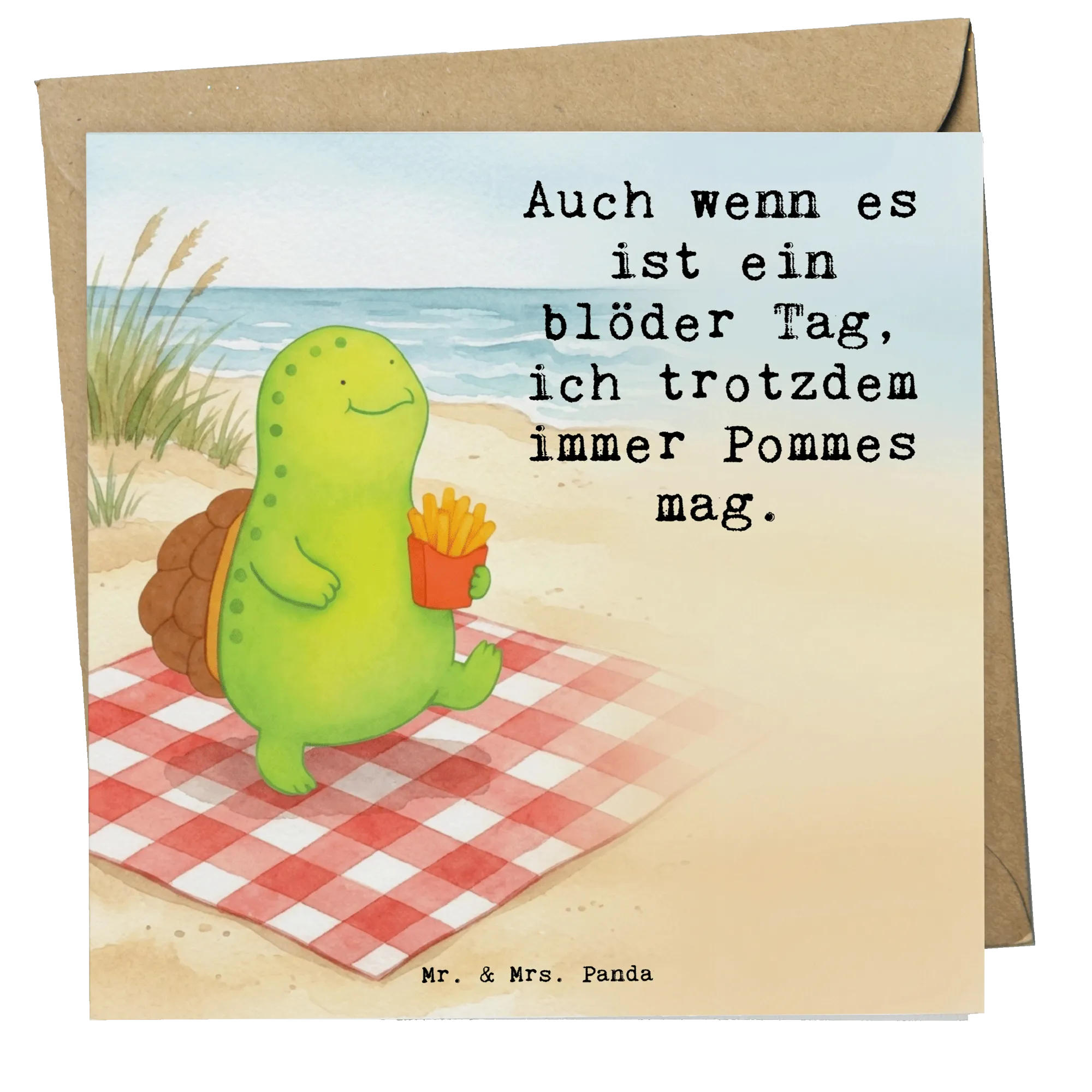 Deluxe Card Schildkröte Pommes Design Grußkarte, Anlasskarte, Faltkarte, Doppelkarte, Klappkarte, Glückwunschkarte