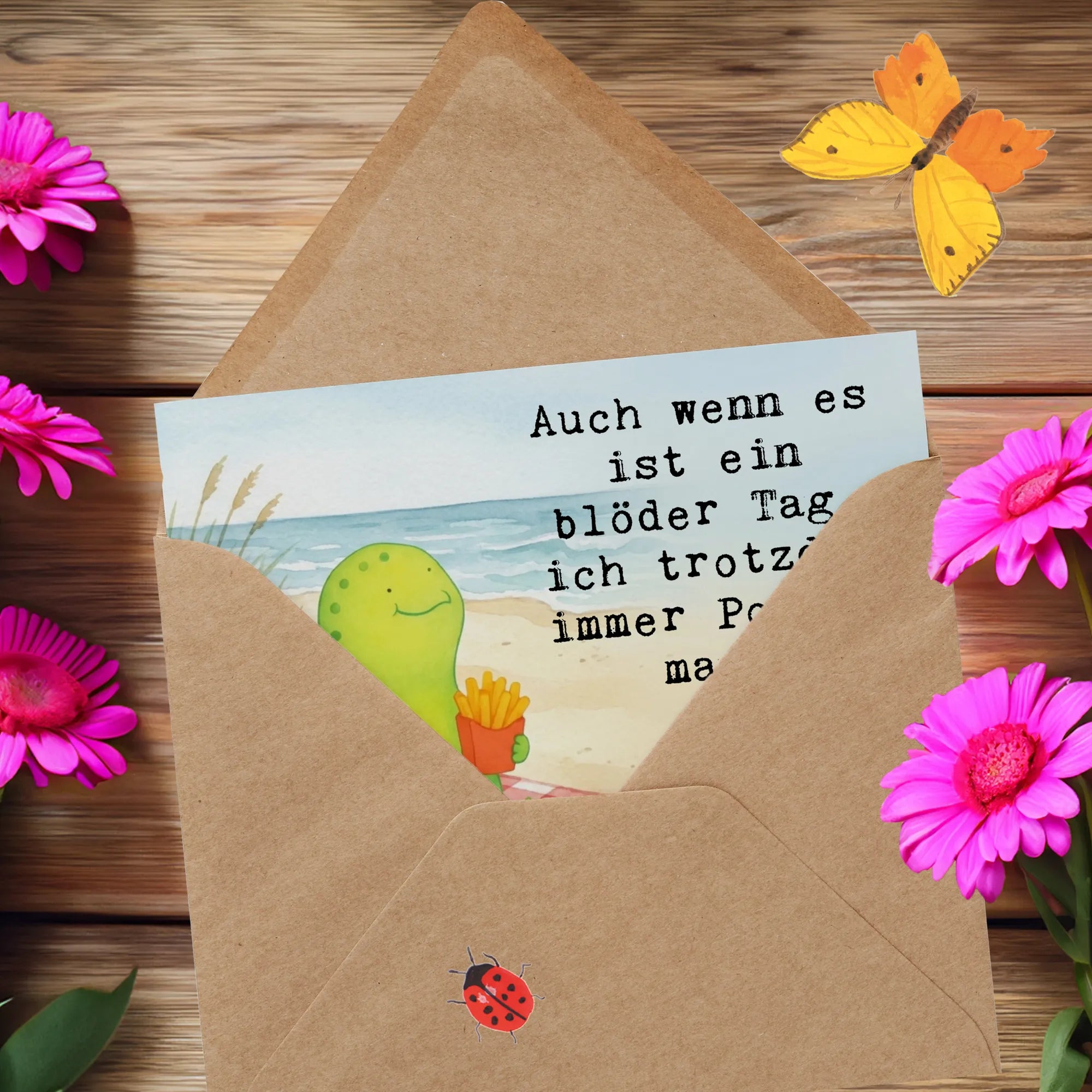 Deluxe Card Schildkröte Pommes Design Grußkarte, Anlasskarte, Faltkarte, Doppelkarte, Klappkarte, Glückwunschkarte