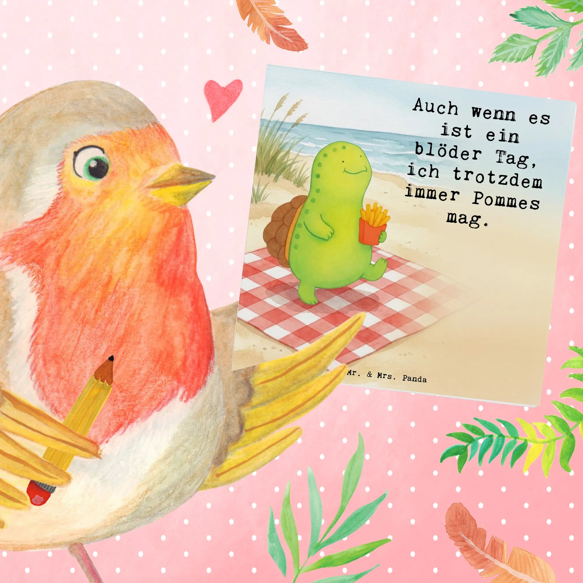 Deluxe Card Schildkröte Pommes Design Grußkarte, Anlasskarte, Faltkarte, Doppelkarte, Klappkarte, Glückwunschkarte