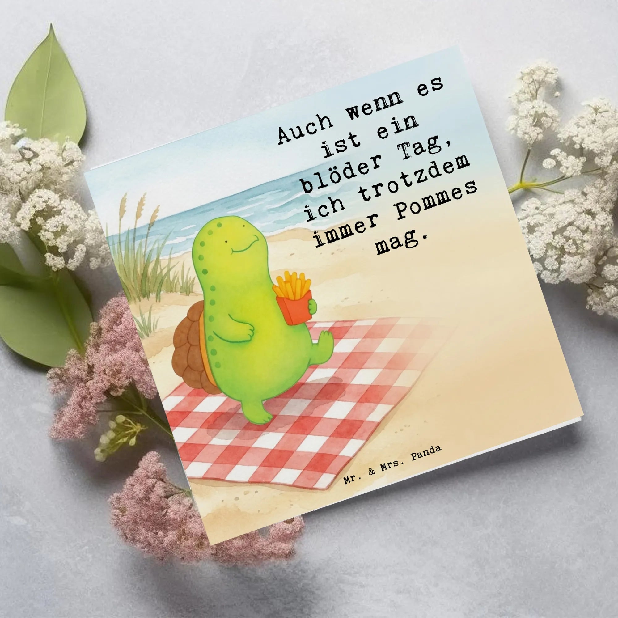 Deluxe Card Schildkröte Pommes Design Grußkarte, Anlasskarte, Faltkarte, Doppelkarte, Klappkarte, Glückwunschkarte