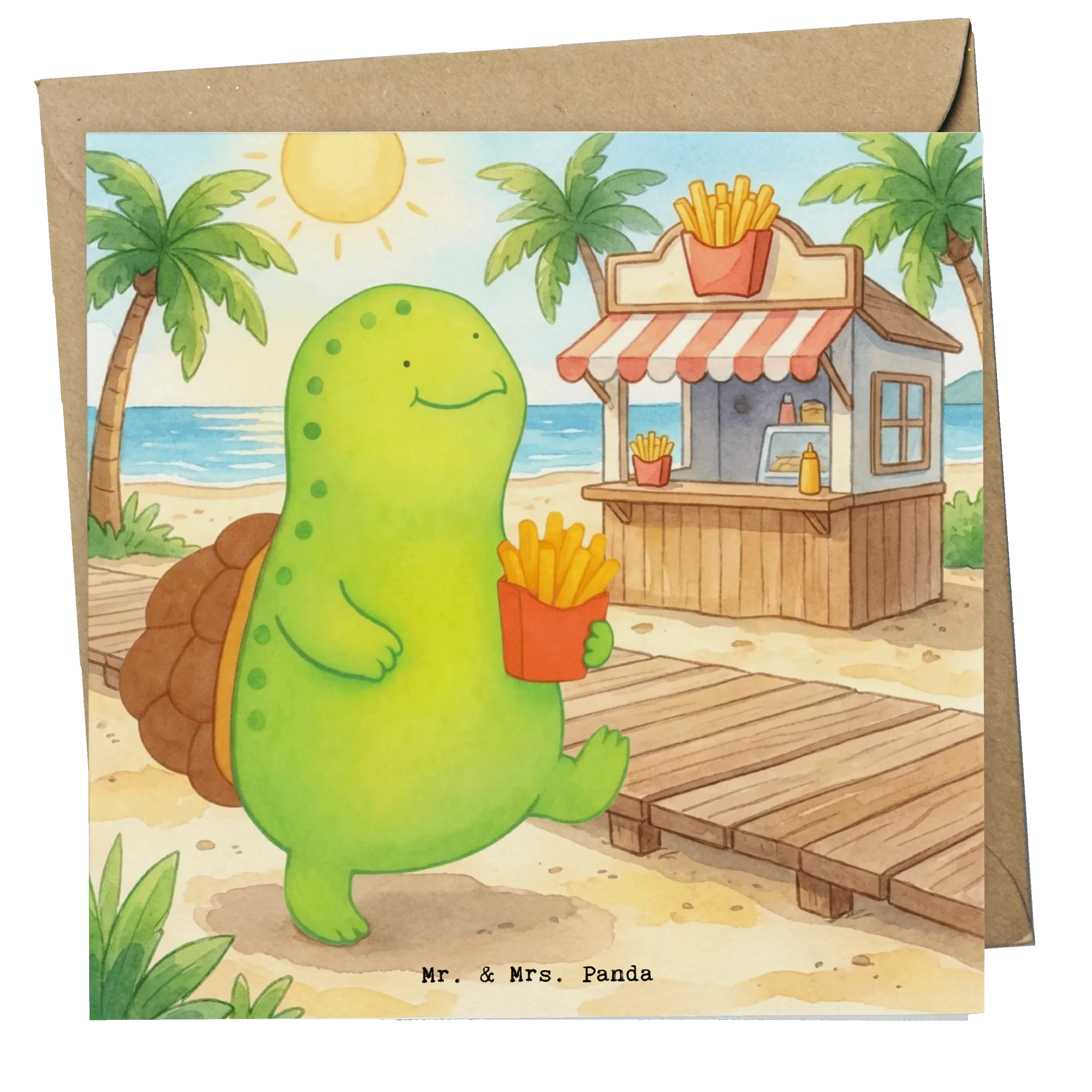 Deluxe Card Schildkröte Pommes Design Grußkarte, Anlasskarte, Faltkarte, Doppelkarte, Klappkarte, Glückwunschkarte