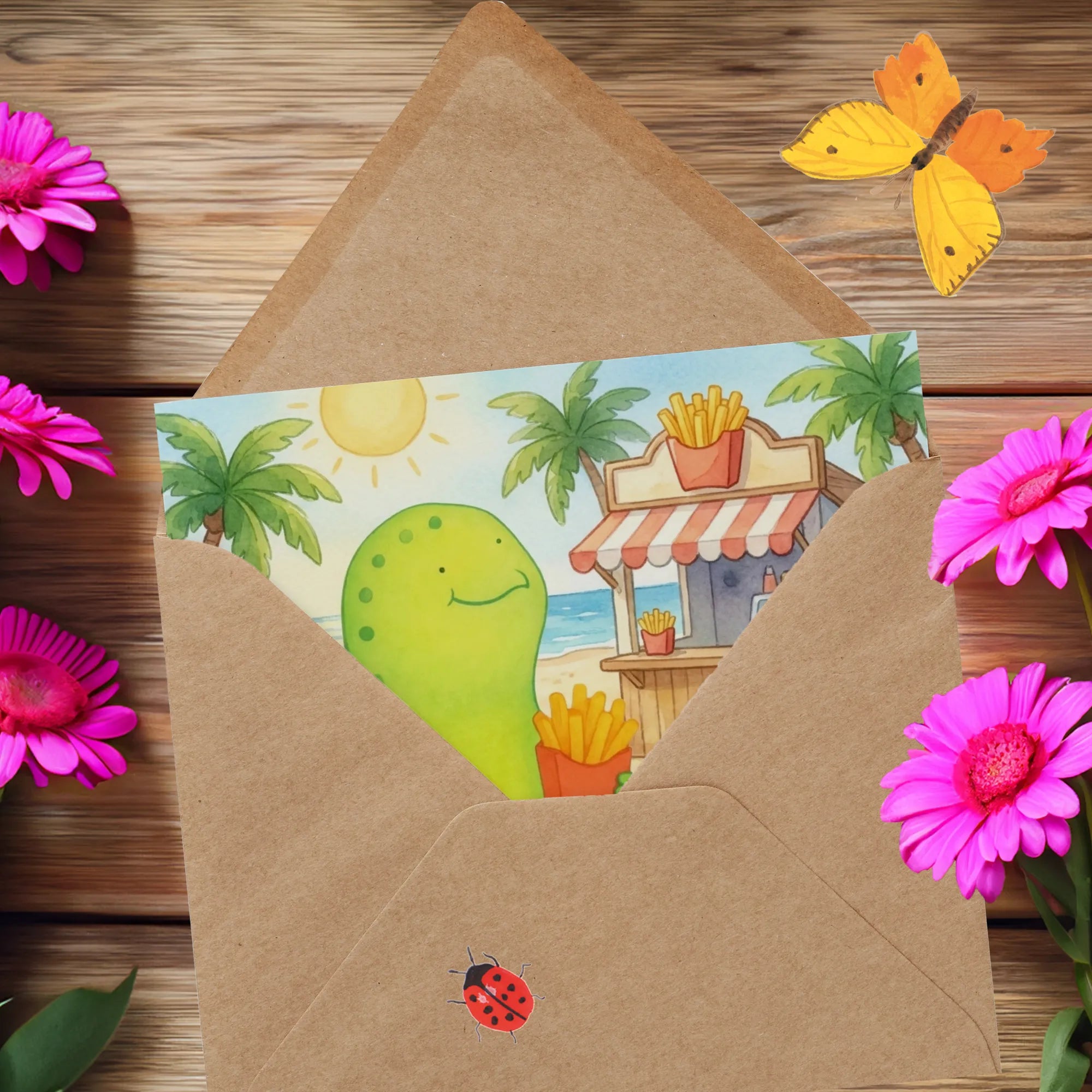 Deluxe Card Schildkröte Pommes Design Grußkarte, Anlasskarte, Faltkarte, Doppelkarte, Klappkarte, Glückwunschkarte
