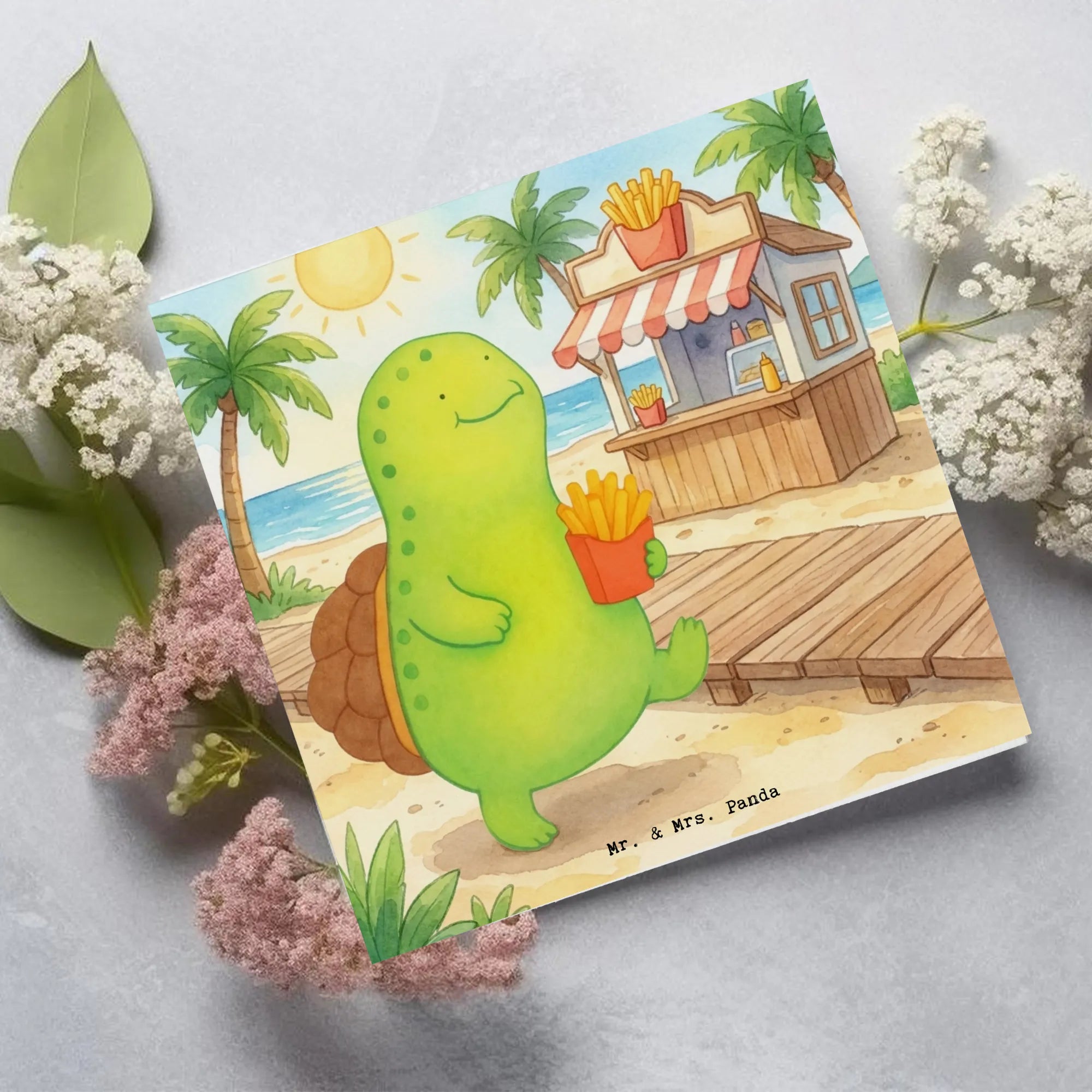 Deluxe Card Schildkröte Pommes Design Grußkarte, Anlasskarte, Faltkarte, Doppelkarte, Klappkarte, Glückwunschkarte