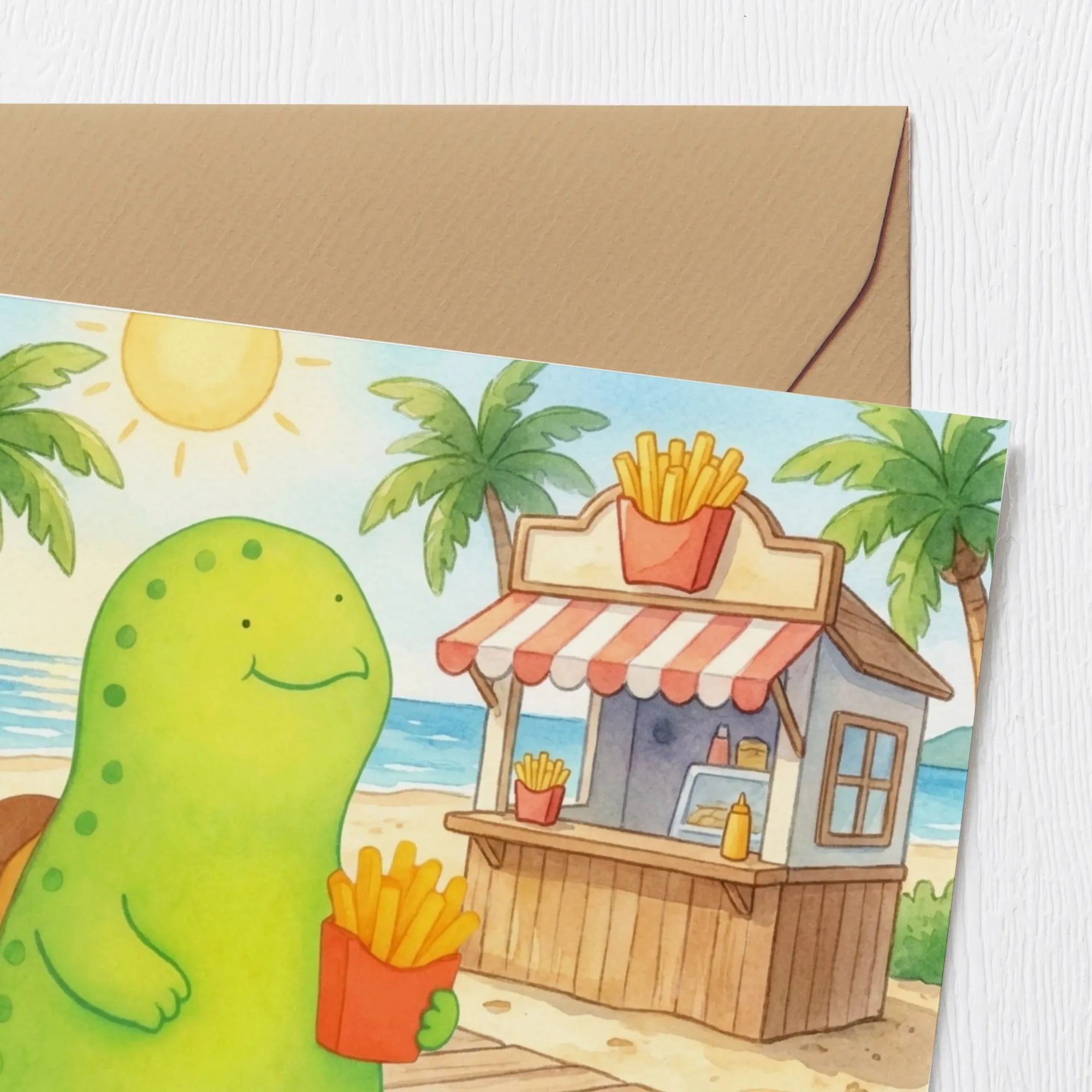 Deluxe Card Schildkröte Pommes Design Grußkarte, Anlasskarte, Faltkarte, Doppelkarte, Klappkarte, Glückwunschkarte