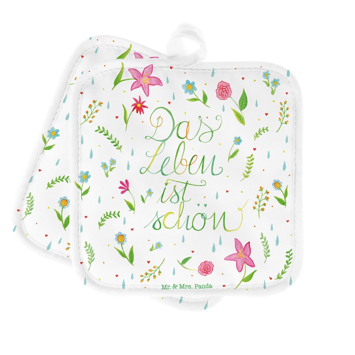 2er Set Topflappen  Blumen Leben Topflappen, 2er Set Topflappen, Topflappen im Doppelpack, Topflappen Set, Doppel Topflappen, Topflappen 2er Set, Ofenlappen, topfhalter, Zwei Topflappen, Kochlappen, Topfuntersetzer, Topflappenset, Dekoration, Abenteuer, Natur, Outdoor, Blumen Deko, Frühlings Deko, Sommer Deko, positive Botschaft, Naturliebhaber, Blümchen, Das Leben Ist schön, glücklich sein, Motivation Spruch, Fröhlich sein, Blumen, Spruch über Das Leben