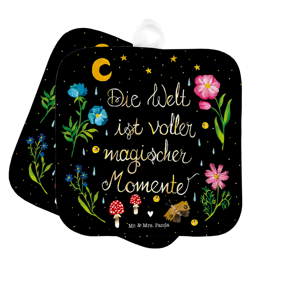 2er Set Topflappen  Magische Welt Ofenlappen, Zwei Topflappen, Topflappen Set, Topfuntersetzer, Kochlappen, Topflappen 2er Set, topfhalter, 2er Set Topflappen, Topflappen, Topflappen im Doppelpack, Doppel Topflappen, Topflappenset, Dekoration, Abenteuer, Natur, Outdoor, Blumen Deko, Frühlings Deko, Sommer Deko, positive Botschaft, Naturliebhaber, Blumen, Weisheit, Magisch, Nacht, Magische Momente, Motivation, Spruch Positiv, Spruch schön, Schwarz
