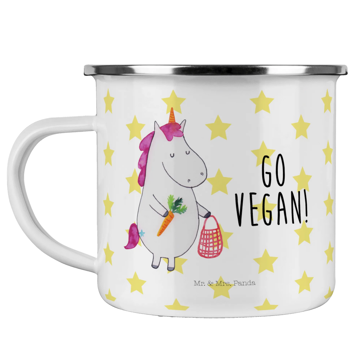 Camping Emaille Tasse Einhorn Vegan