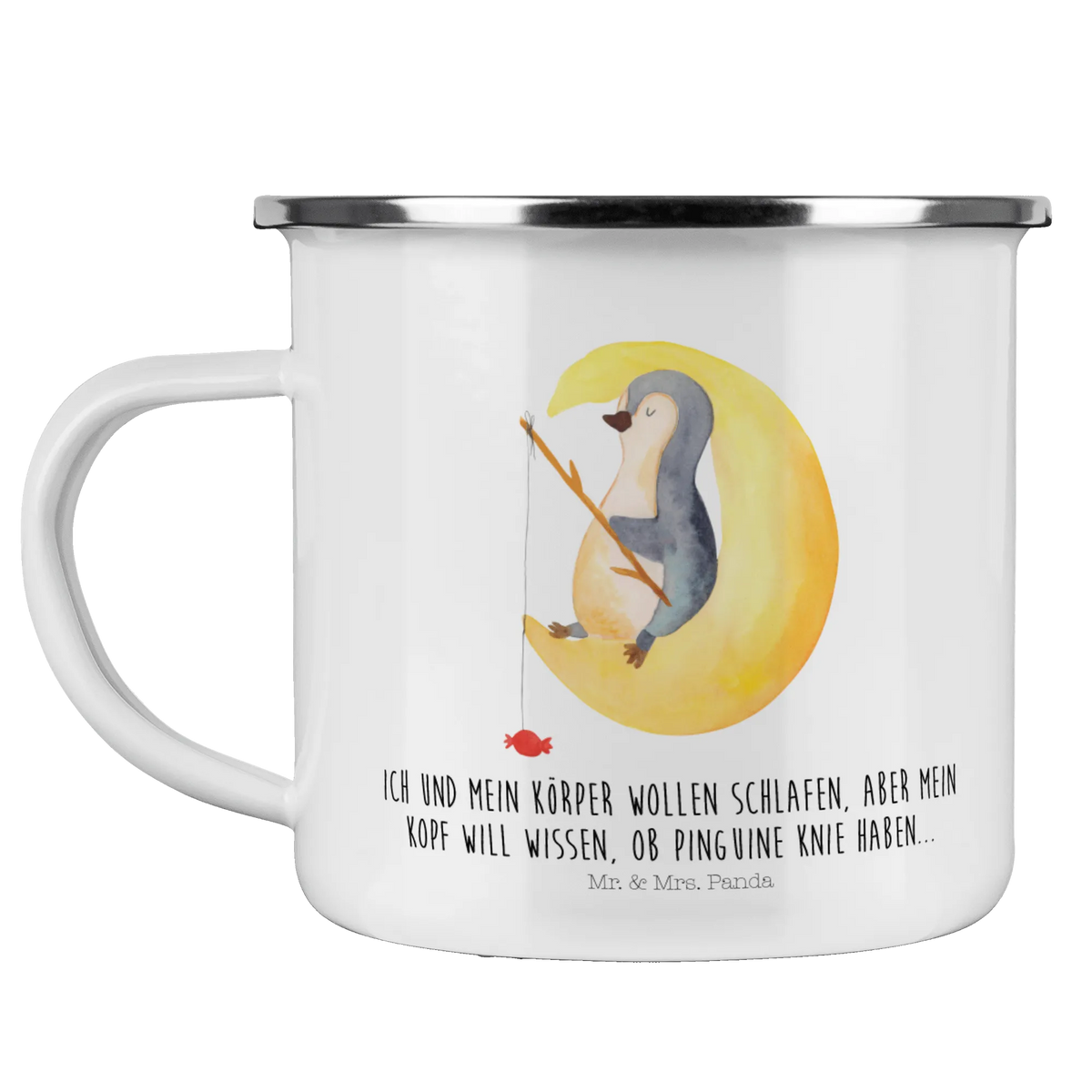 Camping Emaille Tasse Pinguin Mond Emaille Becher, wandertasse, Outdoor Becher, reisetasse, Campingtasse, Tasse Emaille, Motivtasse, Teetasse, becher emaille, Kaffeepott, Reisebecher, blechbecher, Teebecher, Emailletasse, outdoortasse, Outdoor Tasse, emaillebecher, Haferl, Pott, Campingbecher, metallbecher, Emaille Tasse, Blechtasse, wanderbecher, Pinguin, schlafen, Spruch, Schlafzimmer, Gästezimmer, Pinguine, Nachtruhe, Schlafstörungen, Einschlafen
